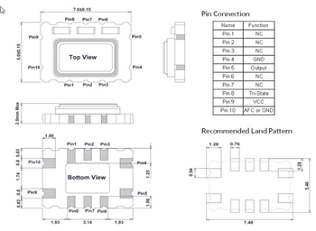 Mechanical Drawing - TXC SMD Temperature Compensated Oscillators